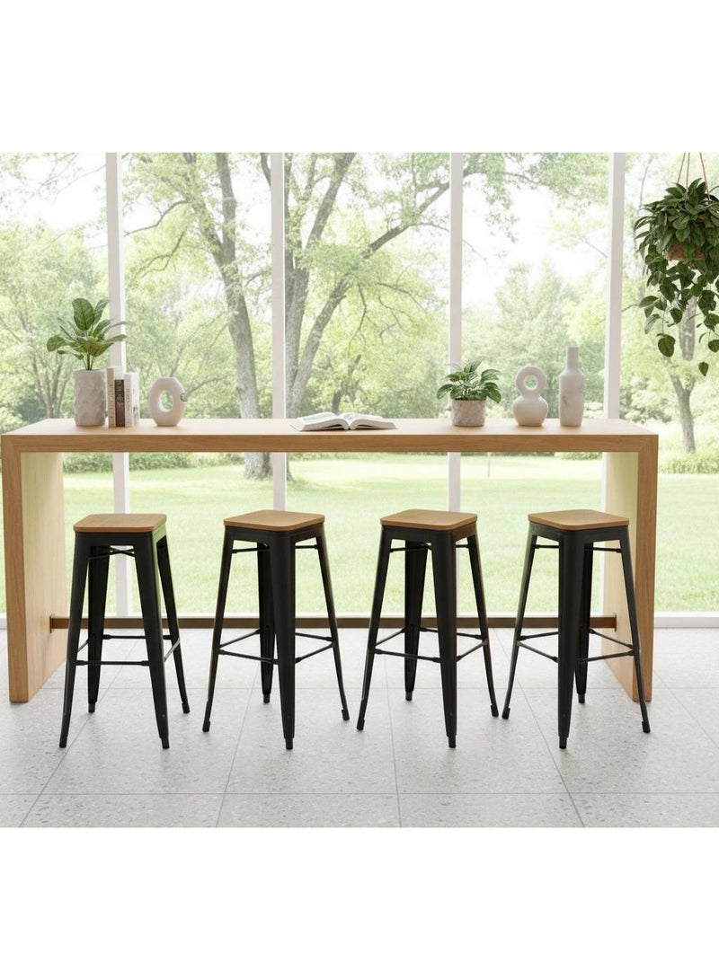 Metal Bar Stool Bar Chair with Backrest, Vintage Bar-Home Stool with Footrest, Mordern Design Bar Chair for Living Room Party Room Kitchen, Black 43x43x76 cm - Image 3